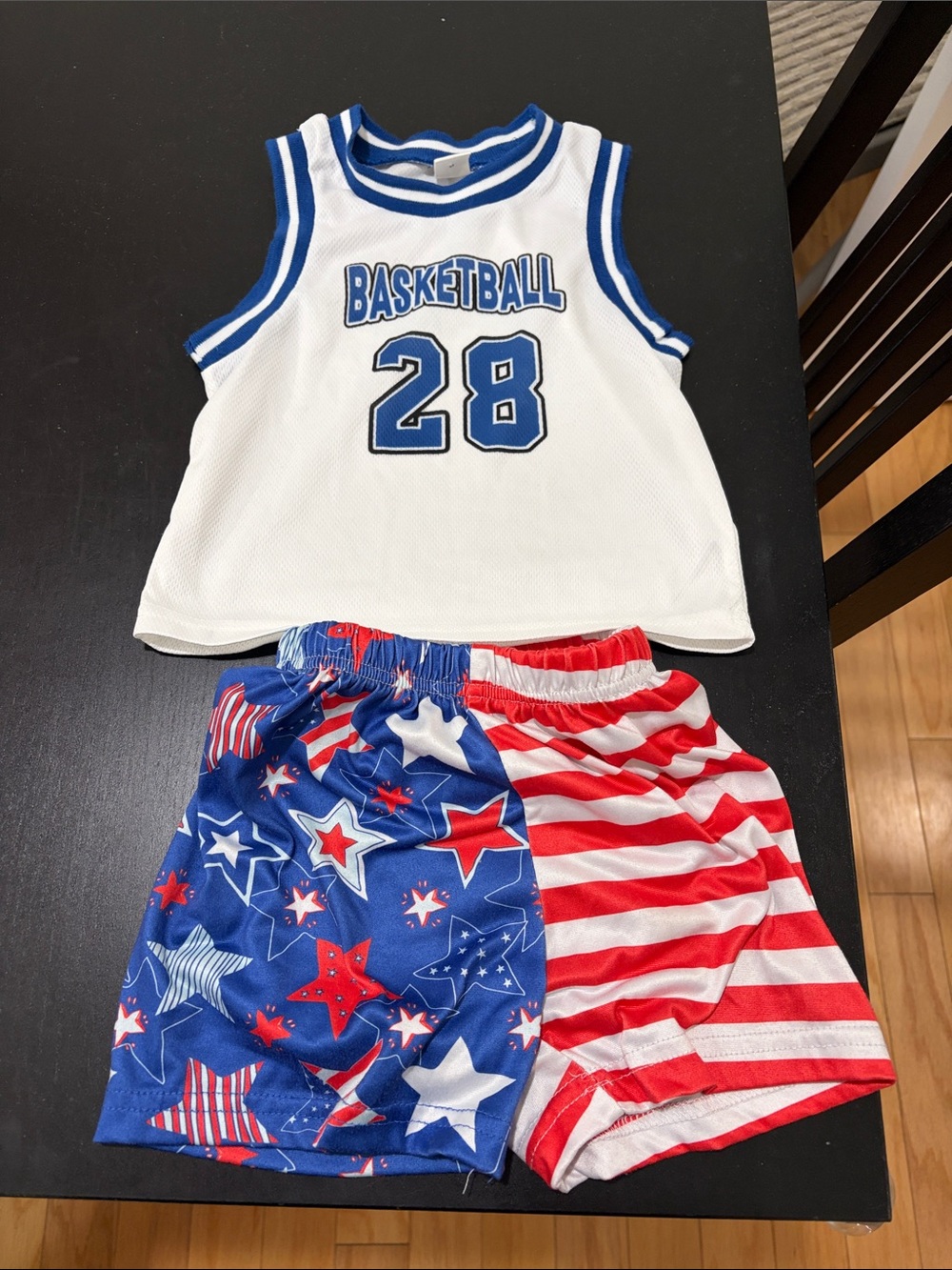 SHEIN White & Blue Basketball Jersey Set with Patriotic Shorts 250/ 4th of July!